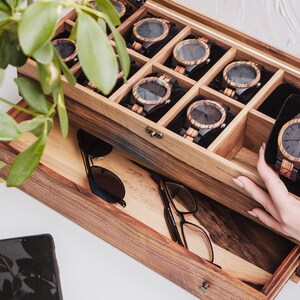 Caja de reloj para hombre grabada, caja de madera personalizada con cajón, caja de reloj de madera para hombre, caja de reloj de madera personalizada, caja de reloj de madera imagen 9