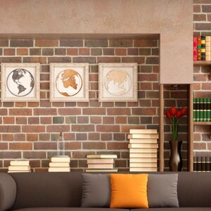 Set of 3 maps, Wooden World Map, Wood World Map, Round Wold Map Wall Art, Wood map image 5