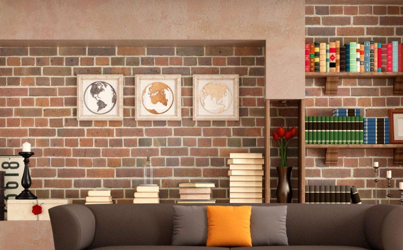 Set of 3 maps, Wooden World Map, Wood World Map, Round Wold Map Wall Art, Wood map image 5