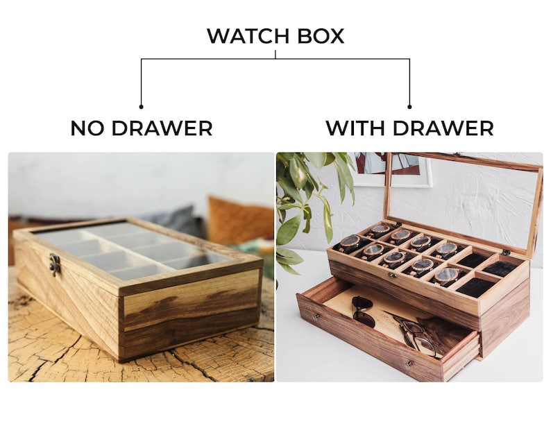 Caja de reloj para hombre grabada, caja de madera personalizada con cajón, caja de reloj de madera para hombre, caja de reloj de madera personalizada, caja de reloj de madera imagen 5