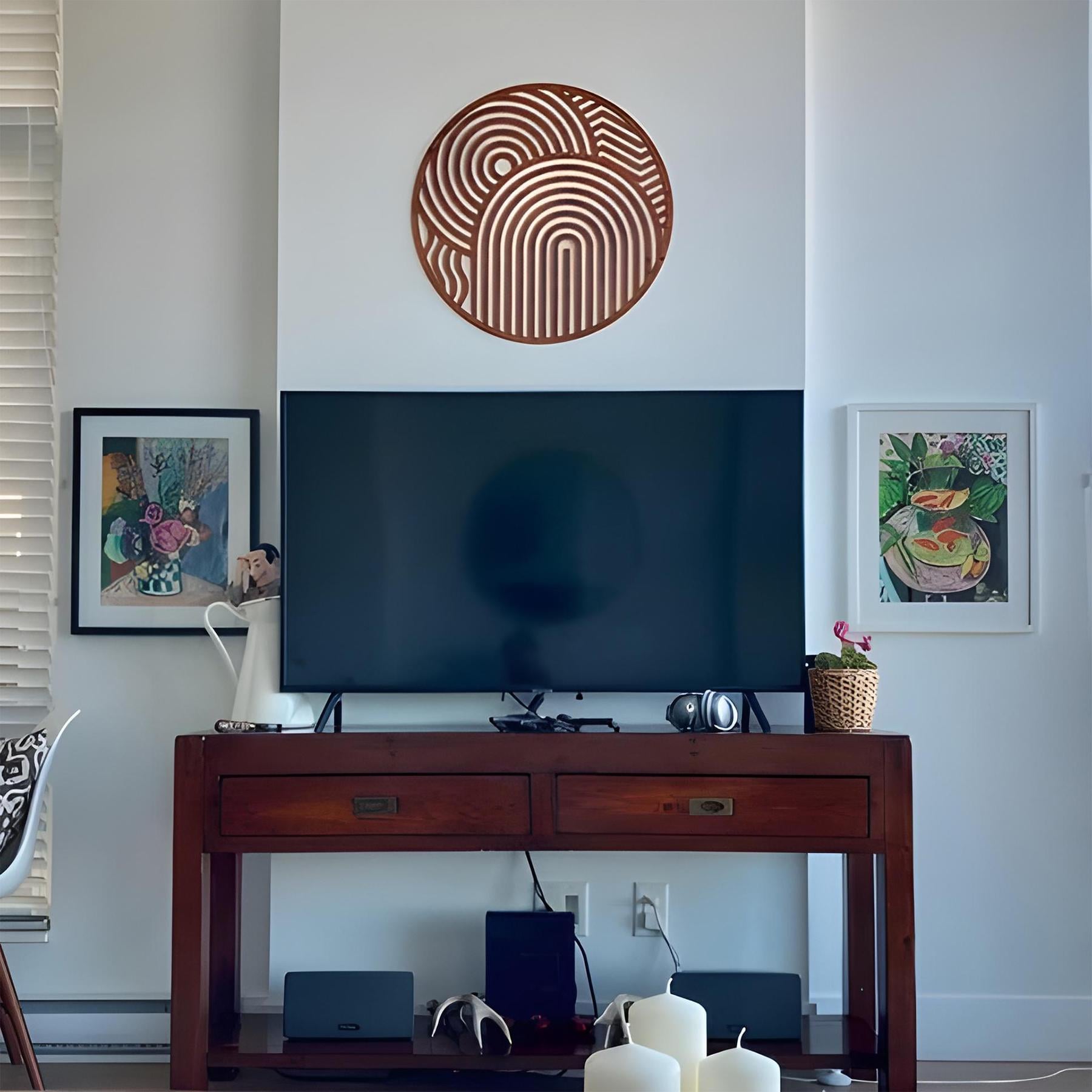 Boho wooden wall art, Round wood wall decor, Geometric wood wall art modern, Large abstract wall art wood, Mid century modern wall art wood