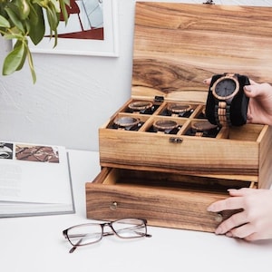 Scatola porta orologi da uomo con cassetto, Scatola porta orologi da uomo personalizzata, Scatola in legno personalizzata con coperchio, Scatola porta orologi in legno, Custodia porta orologi in legno personalizzata