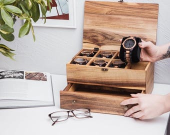 Caja de reloj para hombre con cajón, Caja de reloj para hombre personalizada, Caja de madera personalizada con tapa, Caja de reloj de madera, Caja de reloj de madera personalizada
