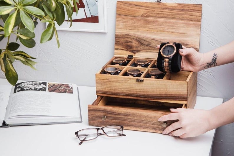 Mens watch box with drawer,Watch box for men personalized,Custom wood box with lid,Watch box wood,Watch case wood personalized image 1