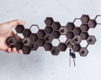 Key holder for wall wooden,Honeycomb key holder,Key holder honeycomb,Wooden honeycomb,Key organizer wall,Honeycomb wall decor,Key rack wood