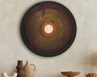 Wood sun wall art, Wood sunset wall decor, Boho circle wall decor, Geometric wooden sign, Abstract wood wall art, Minimalist wood wall art