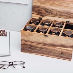 Mens watch box with drawer,Watch box for men personalized,Custom wood box with lid,Watch box wood,Watch case wood personalized image 8