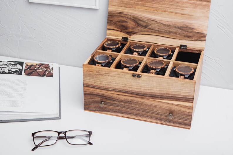 Mens watch box with drawer,Watch box for men personalized,Custom wood box with lid,Watch box wood,Watch case wood personalized image 8