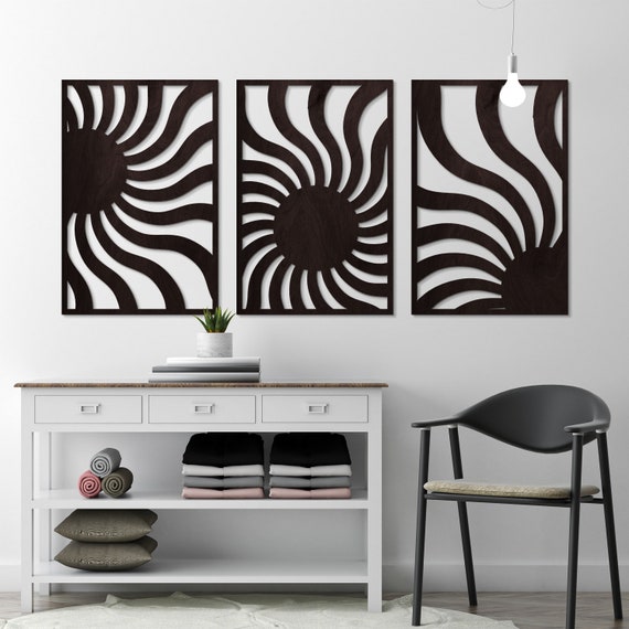 Sun Wall Art Set of 3,sun Wood Wall Art,mid Century Modern Wall