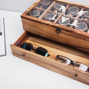 Caja de reloj para hombre grabada, caja de madera personalizada con cajón, caja de reloj de madera para hombre, caja de reloj de madera personalizada, caja de reloj de madera imagen 1