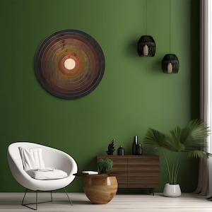 Arte mural de madera al atardecer, arte mural circular de madera, decoración de pared circular, decoración de madera redonda, arte mural minimalista, decoración de pared de madera moderna