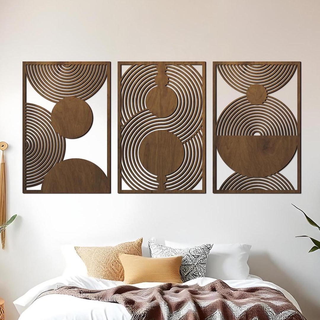 Zinueen Set 3 Decorazioni Da Parete In Legno Boho – Foglie, Sole E Luna Geometriche, 40x20 Cm, Minimaliste Per Soggiorno E Camera Da Letto