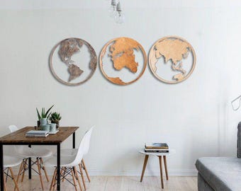 Set of 3 maps, Wooden World Map, Wood World Map, Round Wold Map Wall Art, Wood map
