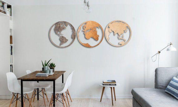 Set of 3 maps, Wooden World Map, Wood World Map, Round Wold Map Wall Art, Wood map