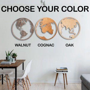 Set of 3 maps, Wooden World Map, Wood World Map, Round Wold Map Wall Art, Wood map image 3