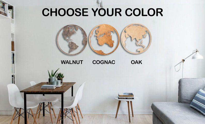 Set of 3 maps, Wooden World Map, Wood World Map, Round Wold Map Wall Art, Wood map image 3