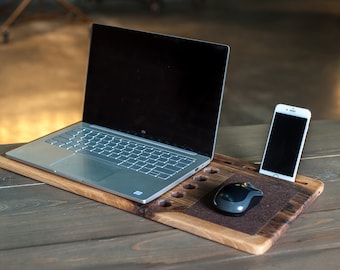Houten schootbureau met ventilatie, laptopbed draagbaar, houten laptopstandaard, houten laptopblad, houten vaderdagcadeau, houten cadeau voor papa