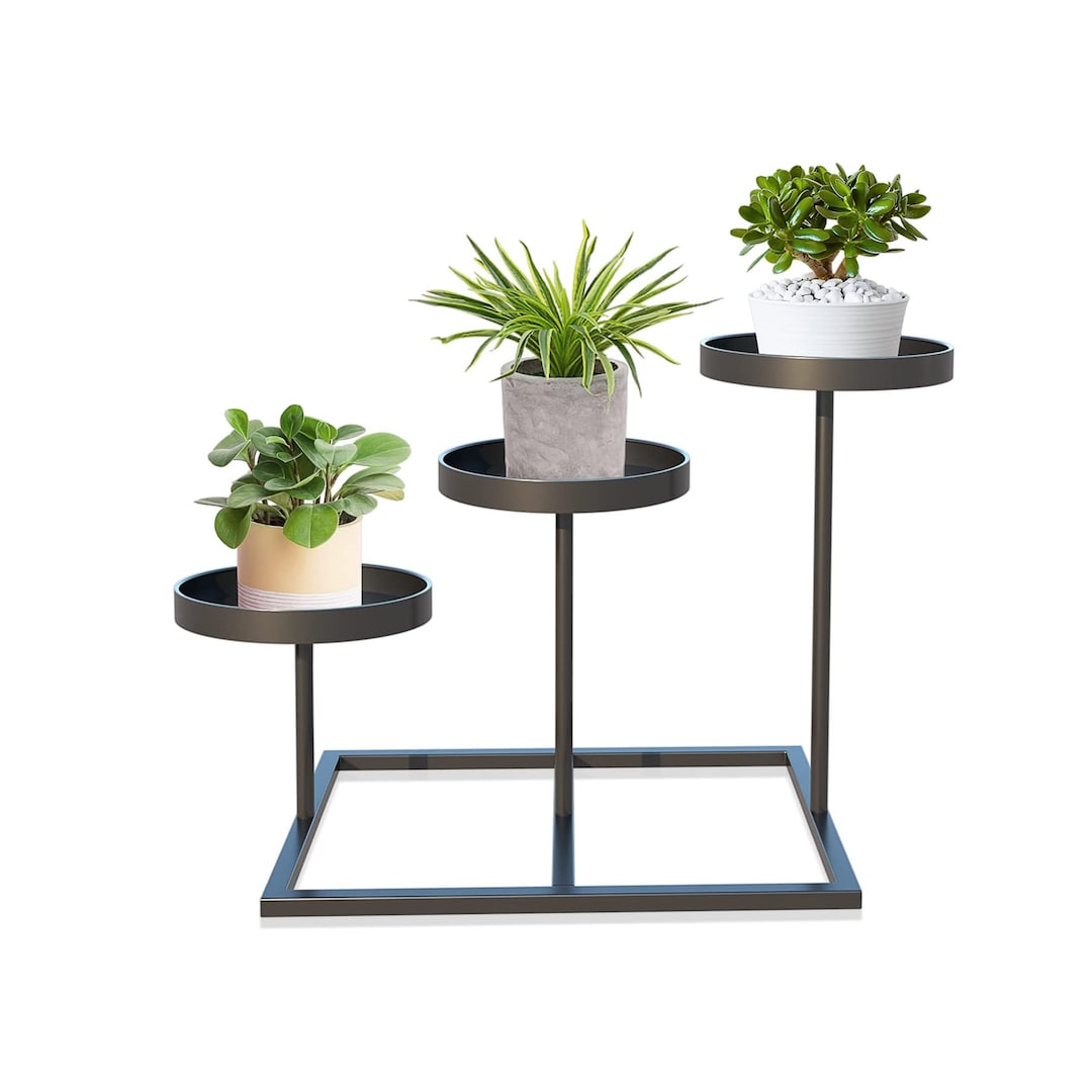 Minimal Black Metal Three Tier Tabletop Plant Stand Etsy