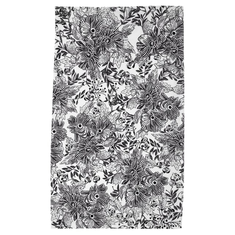 Black and White Modern Floral Tea Towel