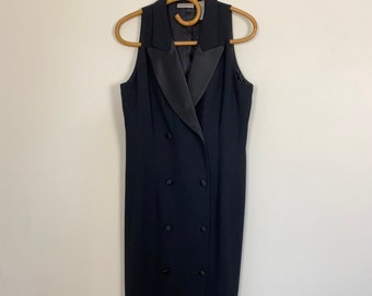 Vintage Liz Claiborne 90s Black Double-Breasted Vest Lapel Dress