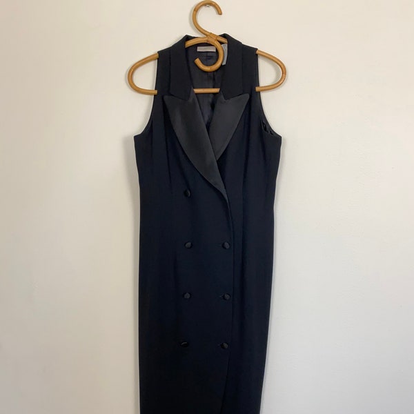 Vintage Liz Claiborne 90s Black Double-Breasted Vest Lapel Dress