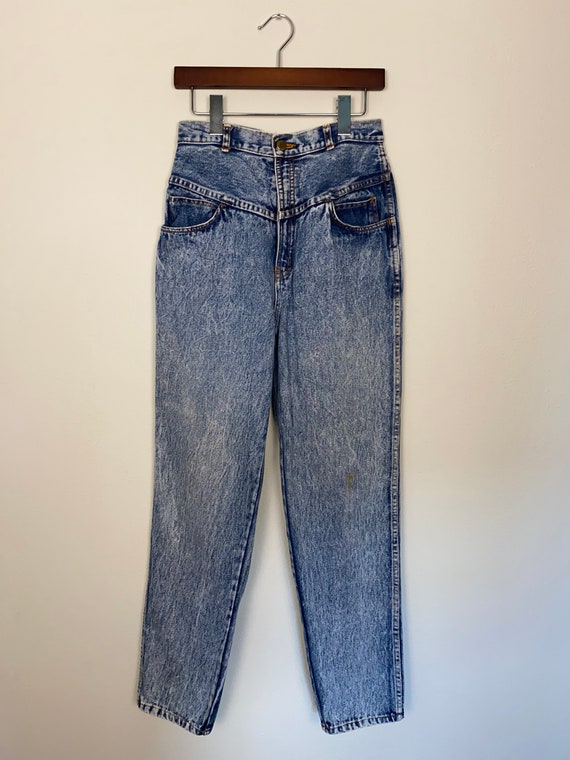 1990s Acid Washed Super High Waist Taper Jeans