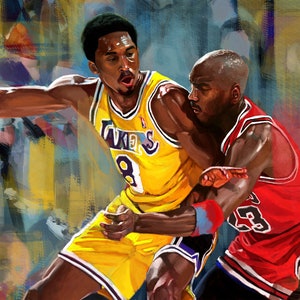 Kobe Bryant & Michael Jordan: Basketball Watercolour Wall Print