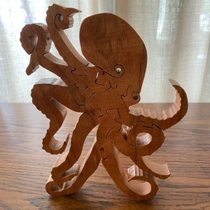 Octopus Wood Puzzle: Cherry wood, free standing puzzle, adult, puzzle, Ocean decor, wooden gift
