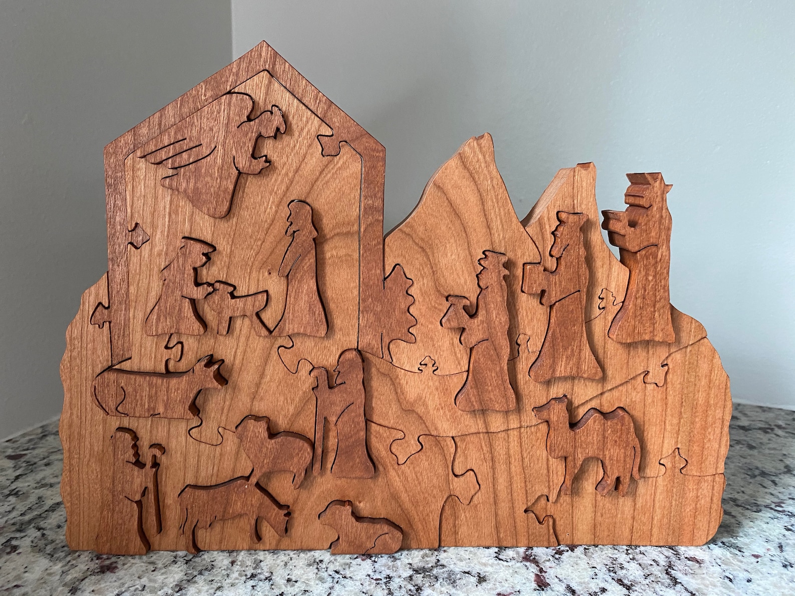 Advent Nativity Wooden Puzzle: Solid Cherry, 28 pieces for each day of Advent