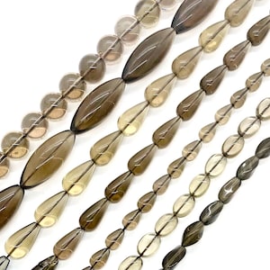 Natural Smoky Crystal Quartz - GRADE AAA - Round Barrel Teardrop Oval - 16" Strands