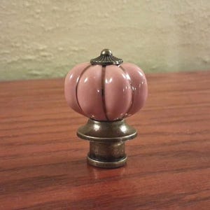 Lamp Finial Pink Shade Topper Ceramic Retro Brass Base