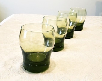 Avocado Green Mid Century Modern Rocks Wine Glasses Anchor Hocking Set 4 Rare