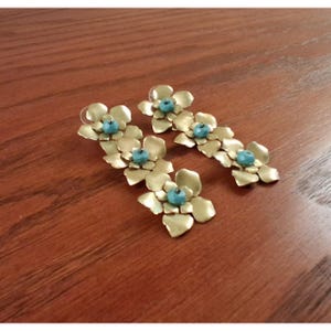 Tropical Floral Earrings Beach Dangle Drop Brass Vintage Extra Long 2.75 Inch