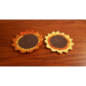 Two Handmade Crochet Sunflower Trivets Farmhouse Decorations Bright Colors