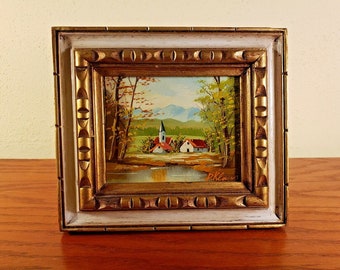 Vintage 1974 Framed Original Oil Painting  French Countryside P Klaus by BREVETE  S.G.D.G France