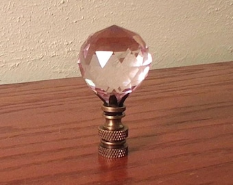 Crystal Lamp Finial Shade Topper Soft Pink Round Sphere Retro 2.5" Brass Base