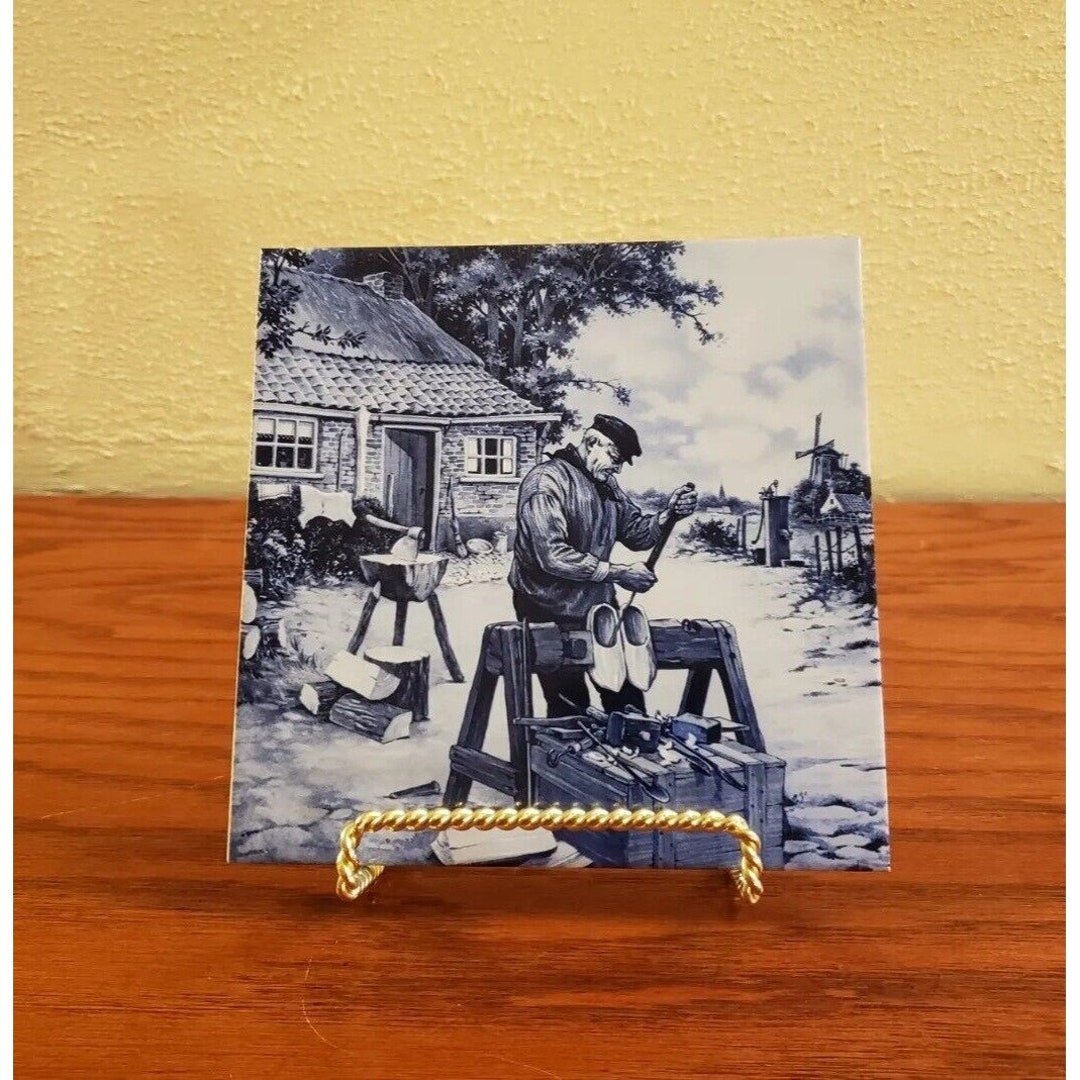 Ceramic Tile Hot Plate Trivet Holland Dutchman Clogs Craftsman Wall