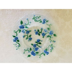 Vintage Violet Purple and Green Floral Fused Glass Plate