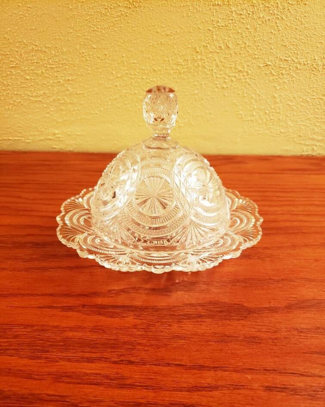 Antique Dome Covered Ornate Butter Dish Early American Pressed Glass