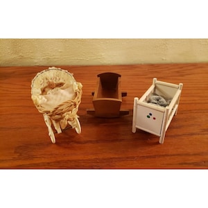 Vintage Caco Tag Baby Girl Miniature Dollhouse Stroller Crib and Cradle Made in Germany