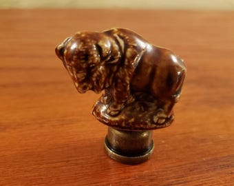 Brown Buffalo Lamp Finial Shade Topper Ceramic England Vintage