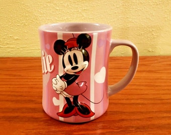 Vintage Minnie Mouse Hearts Disney Mug Coffee Tea Pink and Lavender Embossed
