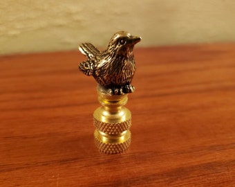 Bird Lamp Finial Topper Brass Sparrow on Nest Ornate Antique Gold Tone 1.5 inch Tall Small