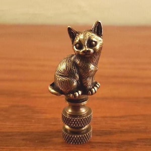 Sitting Cat Kitten Lamp Finial Retro Ornate Brass Antique Gold Brass Base Cat Lover Gift New