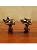Cat Lamp Finial Shade Topper: Antique Brass Kitten Decor Set of 2 New