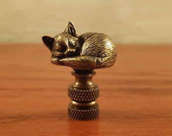 Unique Cat Kitten Lamp Finial Sleeping Cat Brass Antique Gold Color Retro Cat Lover Gift Small