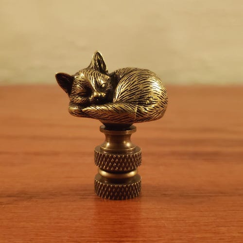 Lampe unique pour chaton, fleuron, chat endormi, laiton, couleur or antique, cadeau rétro pour amoureux des chats, petite