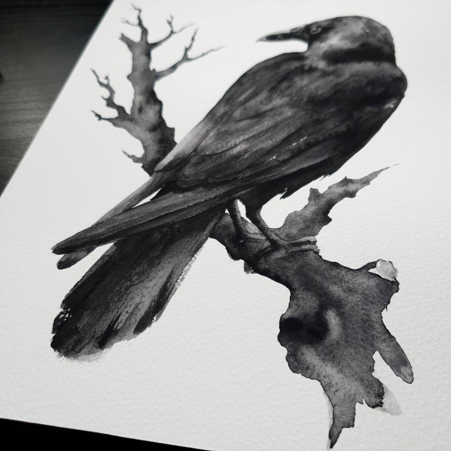 Raven Painting Goth Original Art Crow Drawing Bird Charcoal Etsy