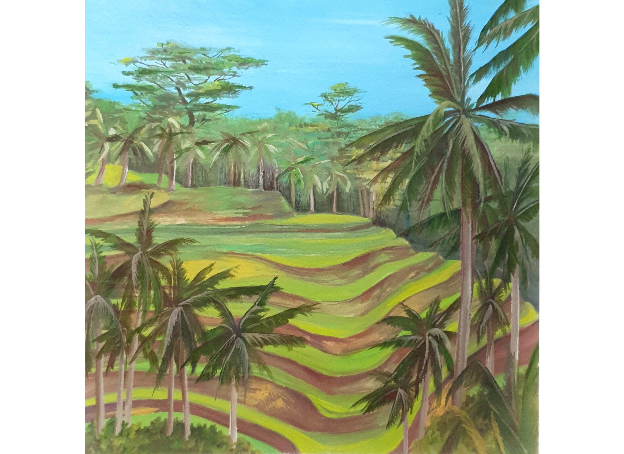Bali Painting Balinese Original Art Asia Landscape Rice Fields Etsy