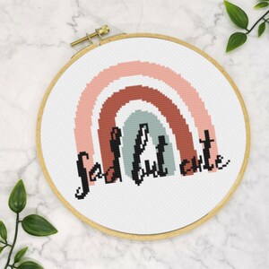 ボヘミアン悲しいけどかわいいクロスステッチパターン、クロスステッチPDFダウンロード、DIY刺繍レインボー、刺繍テンプレート、簡単な初心者向け説明書